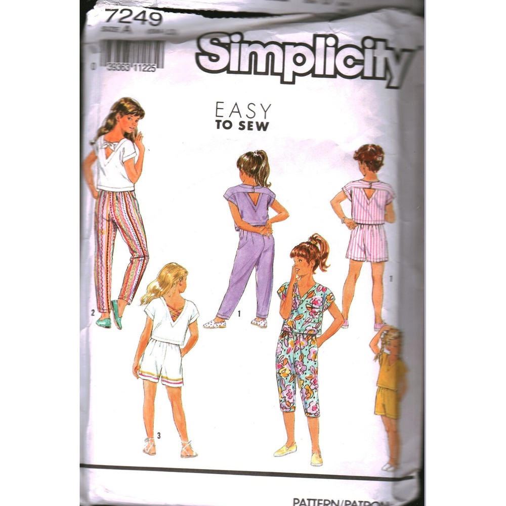 Simplicity 7249 Girls Top Pants Shorts Sewing Pattern Size 7 Vintage Small CUT